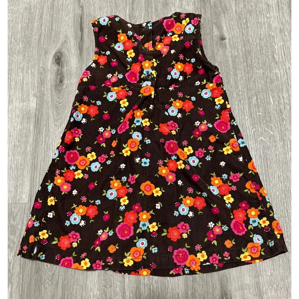 Gymboree‎ Woodland Friends brown corduroy dress w/ fall floral pattern, 4T